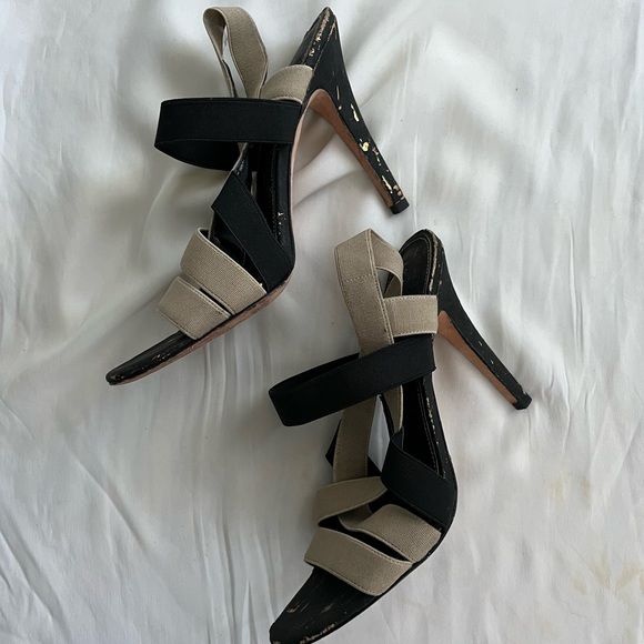 Ivanka Trump Black/Tan Strappy Heels - Picture 4 of 9